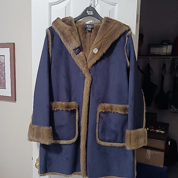 Manteau Dennis Basso En Suède Fausse Fourrure - Taille 1X Occasion Très Bon État